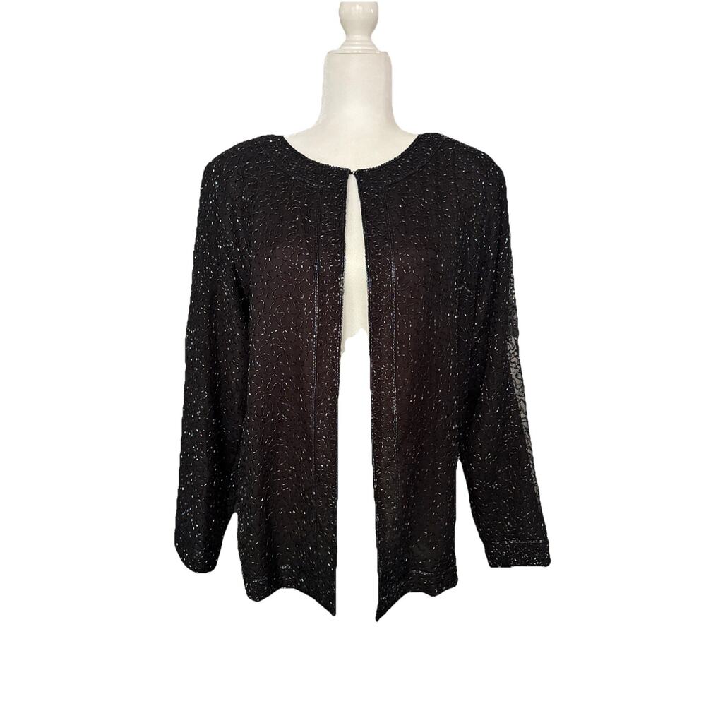 VTG Praise Hymn Silk Beaded Cardigan Women S Black Iridescent Formal Event Party
